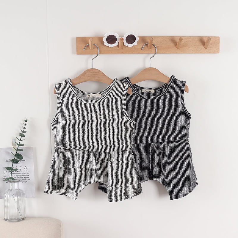 Pepper Mint - Korean Children Fashion - #prettylittlegirls - Stripe Top Bottom Set