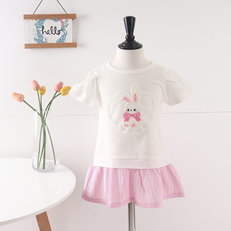 Pepper Mint - Korean Children Fashion - #prettylittlegirls - Check Rabbit Long Tee - 7