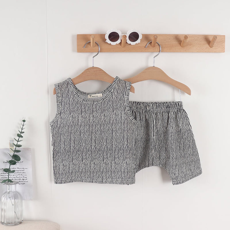 Pepper Mint - Korean Children Fashion - #toddlerclothing - Stripe Top Bottom Set - 4