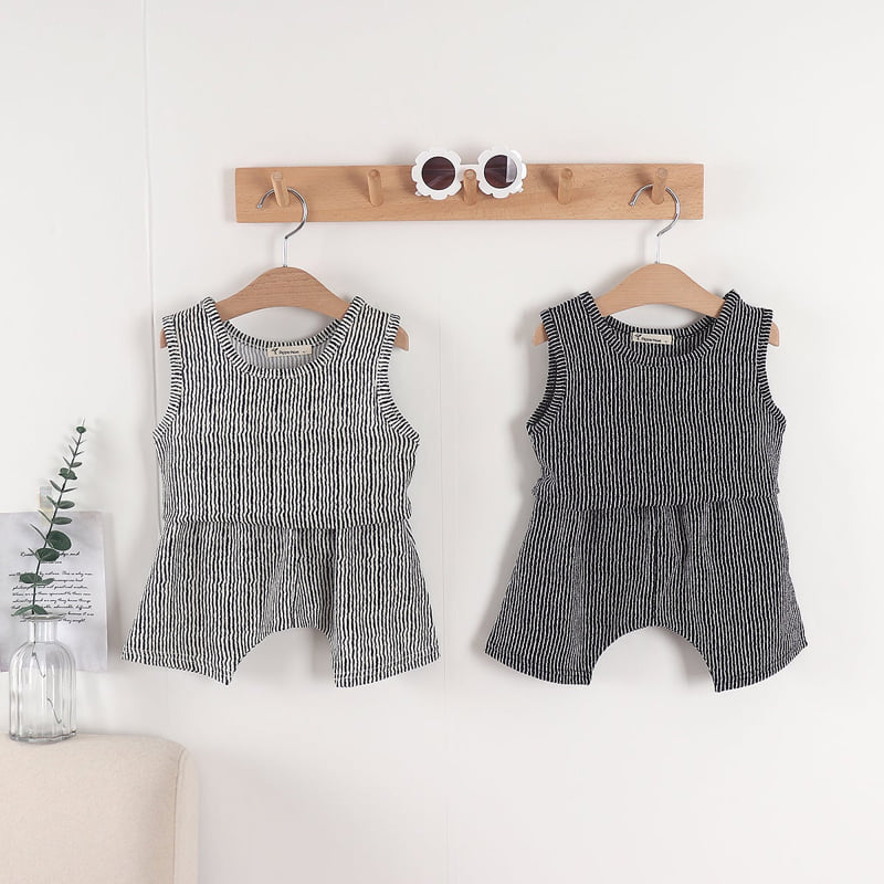 Pepper Mint - Korean Children Fashion - #todddlerfashion - Stripe Top Bottom Set - 2