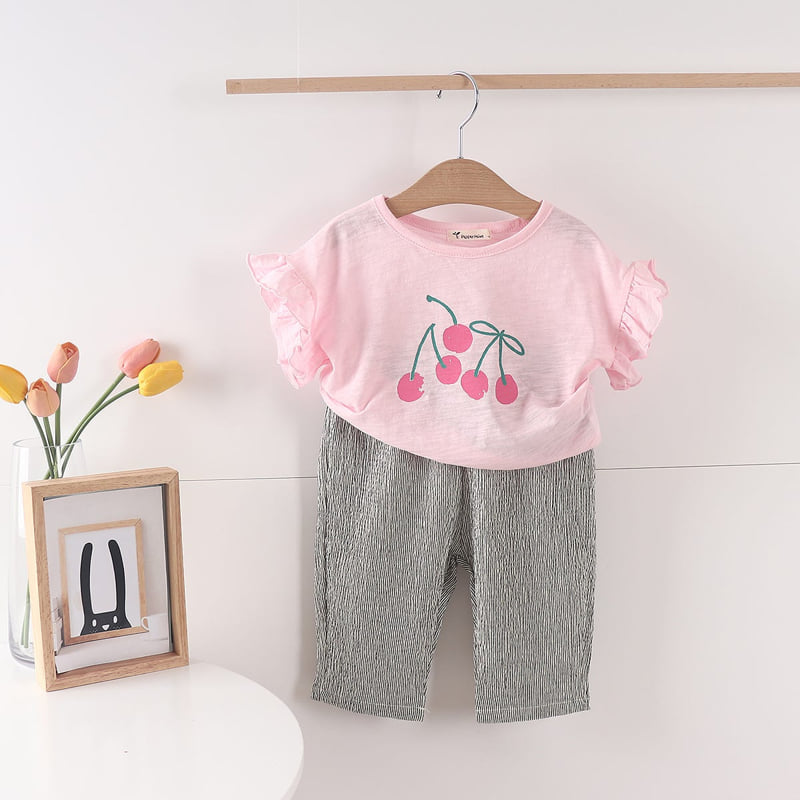 Pepper Mint - Korean Children Fashion - #todddlerfashion - Cherry Frill Tee - 9