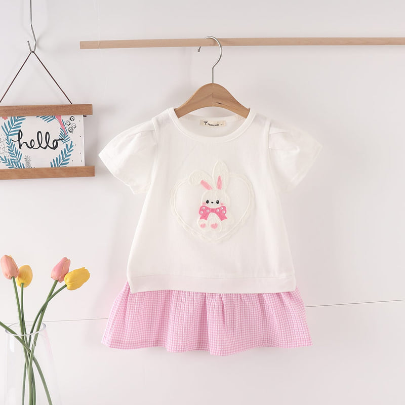 Pepper Mint - Korean Children Fashion - #todddlerfashion - Check Rabbit Long Tee - 8