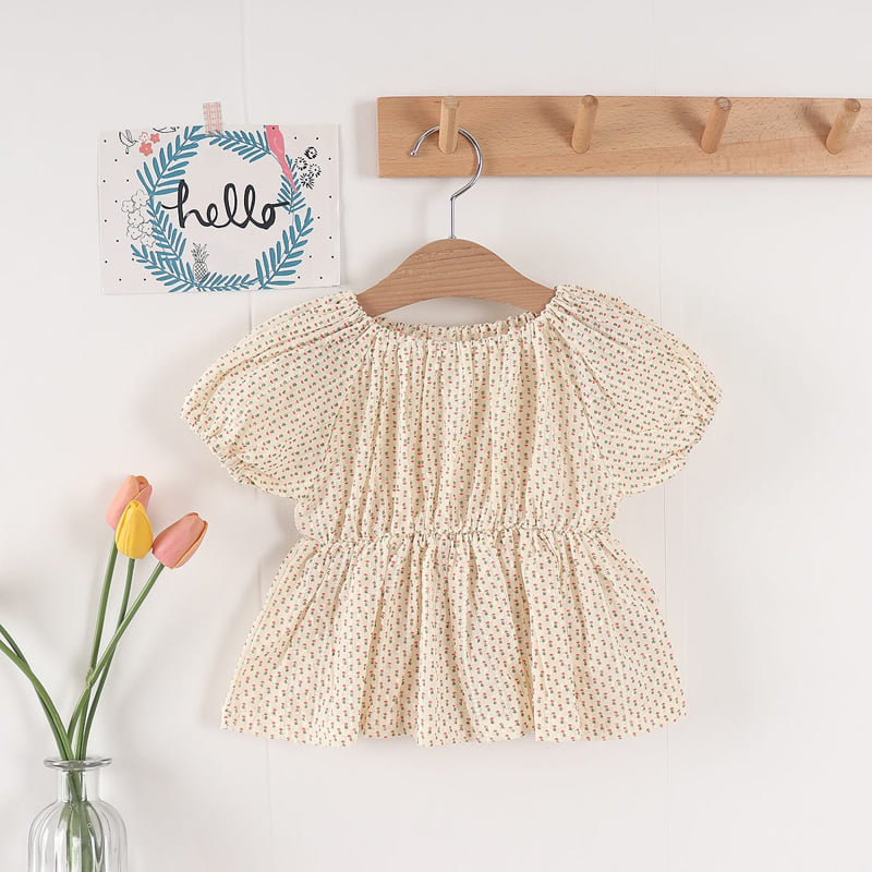 Pepper Mint - Korean Children Fashion - #toddlerclothing - Small Flower Blouse Top Bottom Set - 5