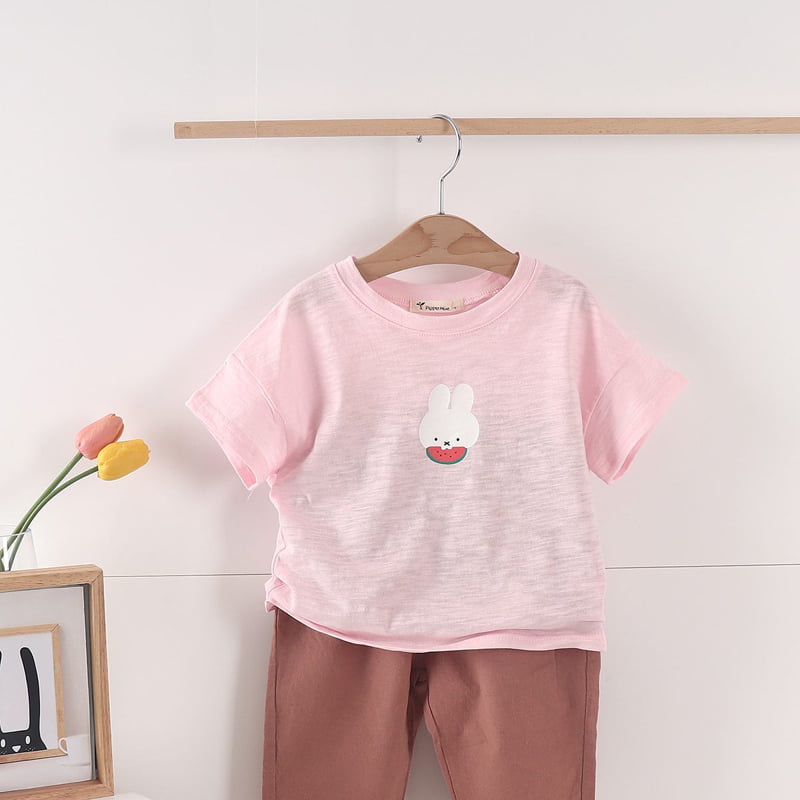Pepper Mint - Korean Children Fashion - #toddlerclothing - Watermelon Rabbit Tee - 12