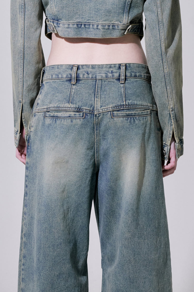 Project Wave - Korean Women Fashion - #womensfashion - Pintuck Dirt Washing Denim Pants - 4