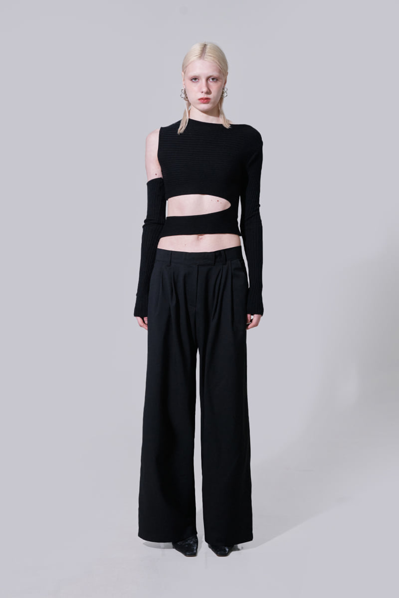Project Wave - Korean Women Fashion - #momslook - Cutout Slit Ribbed Knit Top