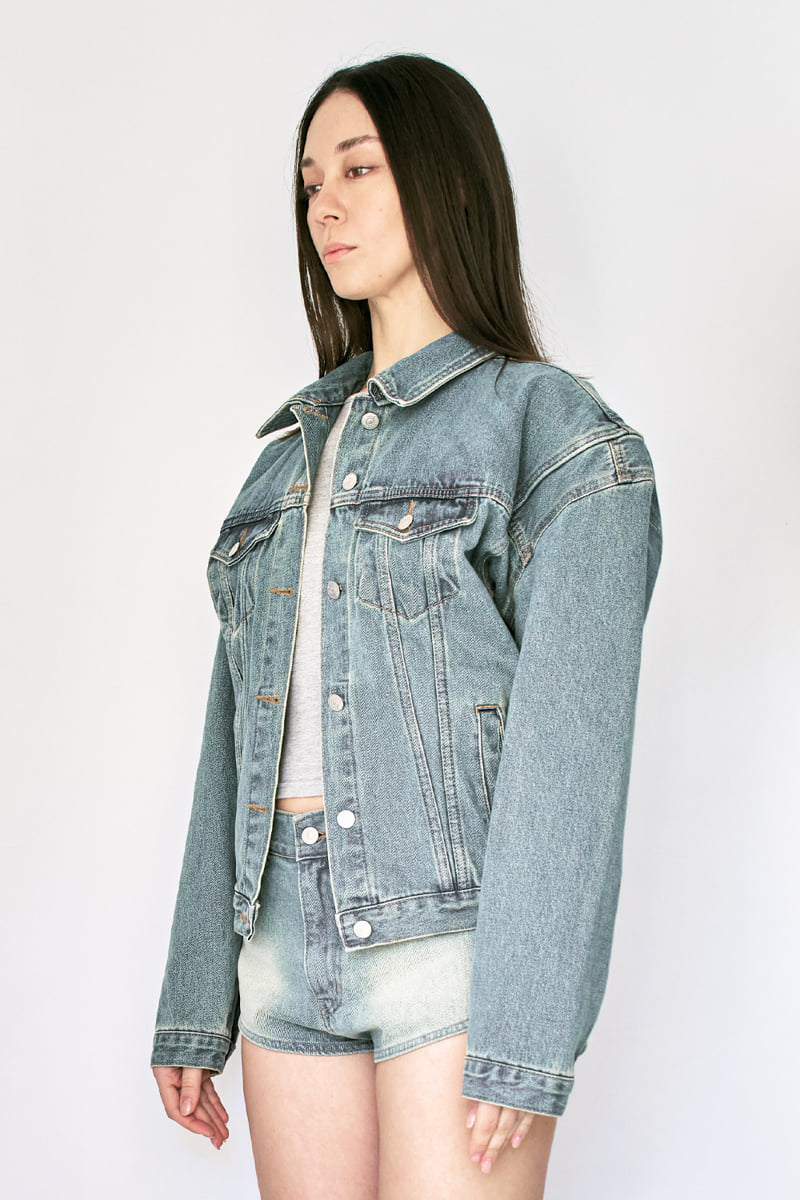 Project Wave - Korean Women Fashion - #shopsmall - Shoulder Denim Jacket - 3