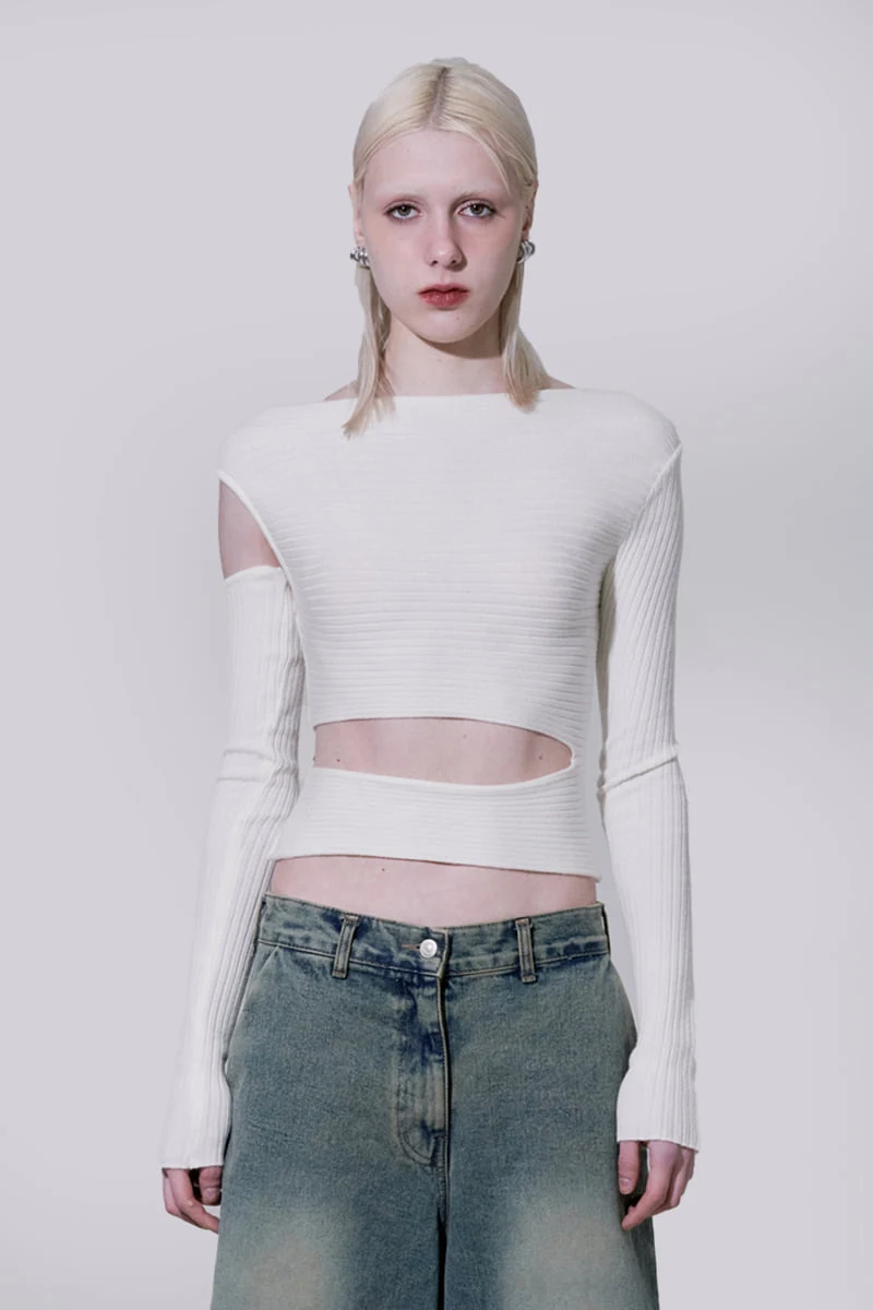 Project Wave - Korean Women Fashion - #vintagekidsstyle - Cutout Slit Ribbed Knit Top - 8