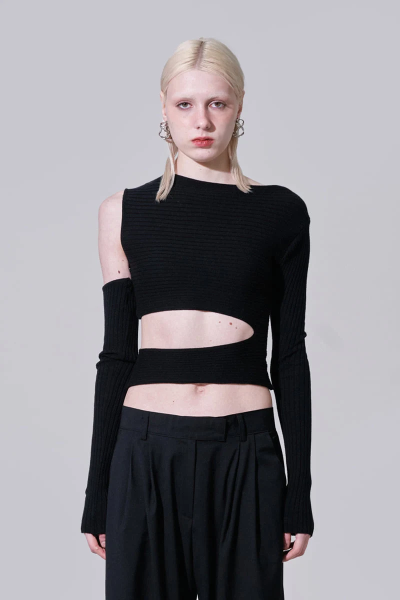 Project Wave - Korean Women Fashion - #womensfashion - Cutout Slit Ribbed Knit Top - 2