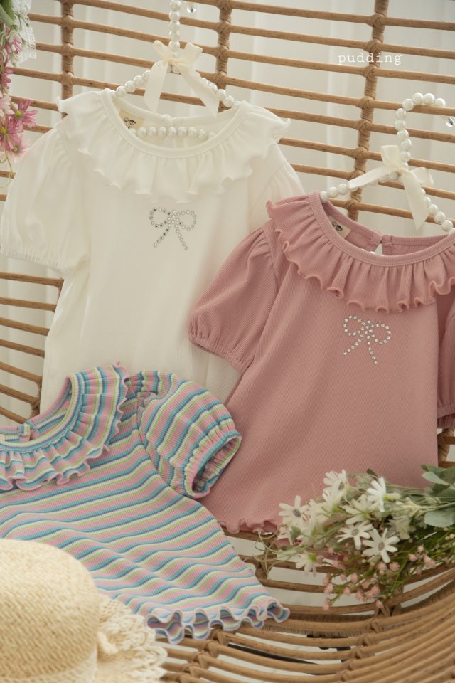 Pudding - Korean Children Fashion - #kidsshorts - Ribbon Tee