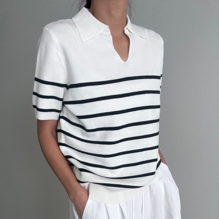 Ripple - Korean Women Fashion - #momslook - Half Stripe Knit - 2