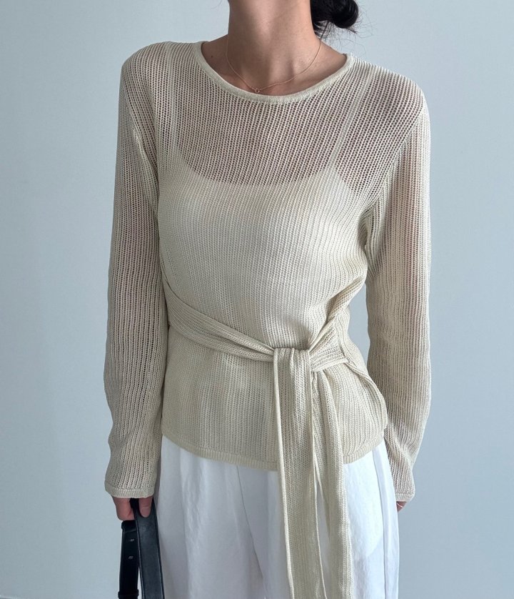 Ripple - Korean Women Fashion - #momslook - Caasa Belt Knit Pullover - 2