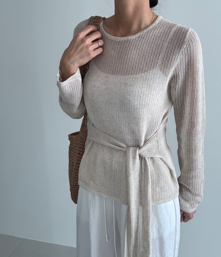 Ripple - Korean Women Fashion - #womensfashion - Caasa Belt Knit Pullover - 4