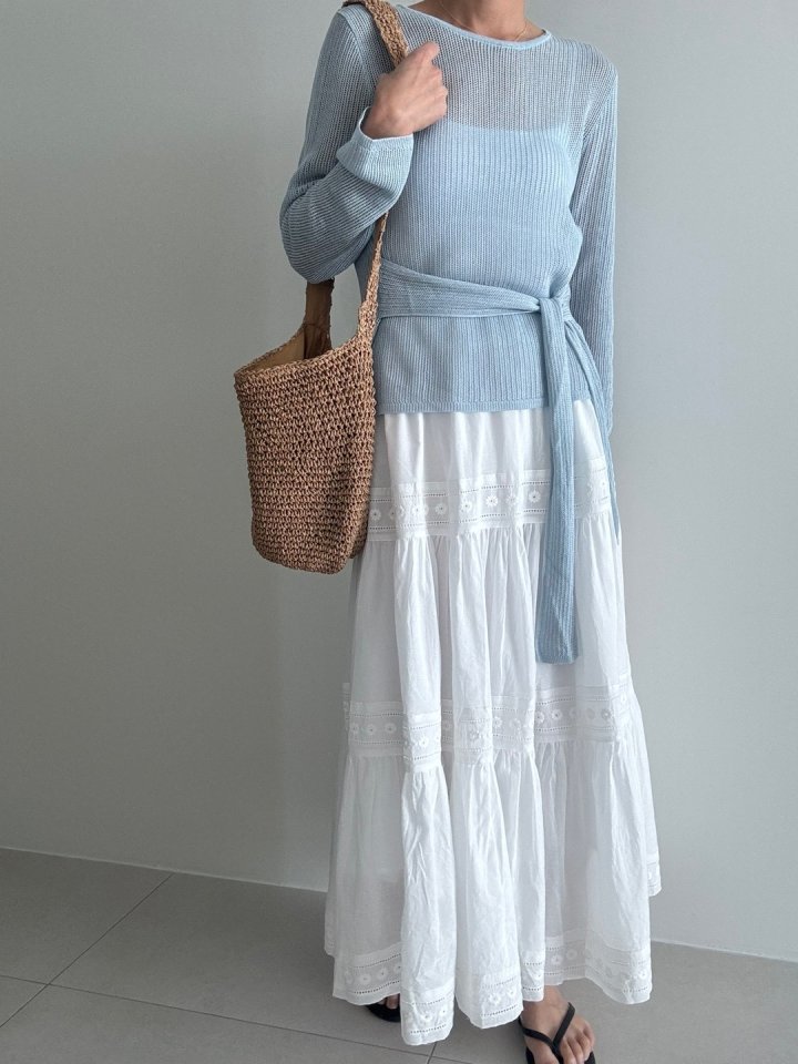 Ripple - Korean Women Fashion - #momslook - Embroidery Long Maxi Skirt - 3