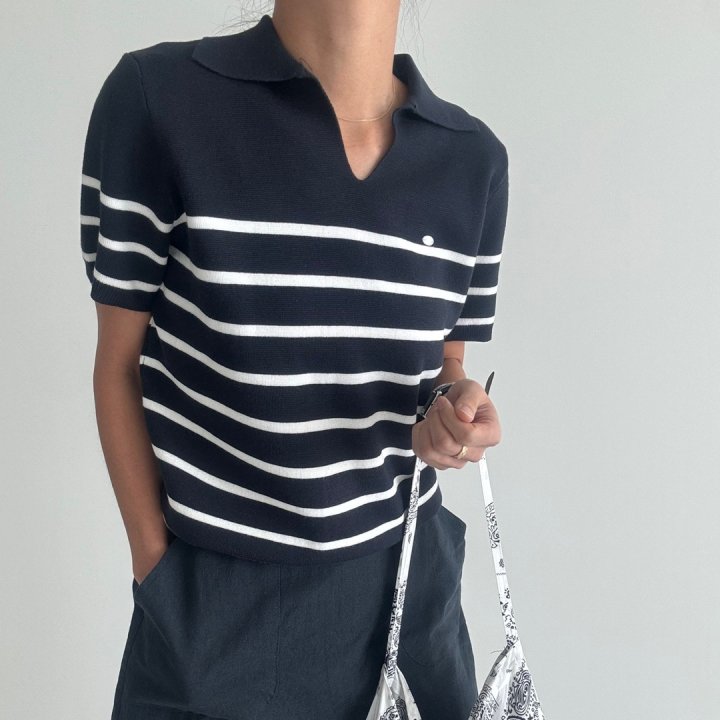 Ripple - Korean Women Fashion - #womensfashion - Half Stripe Knit - 5
