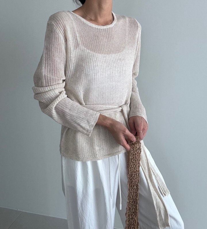 Ripple - Korean Women Fashion - #womensfashion - Caasa Belt Knit Pullover - 3