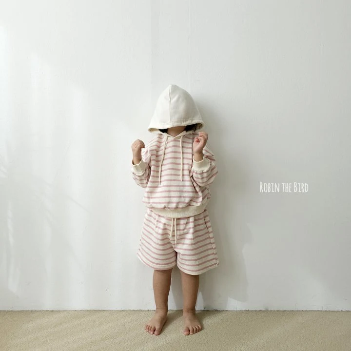 Saerobin - Korean Baby Fashion - #babyboutique - Striped Hood Shorts Top Bottom Set - 10