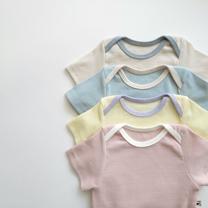 Saerobin - Korean Baby Fashion - #babyclothing - Modal Ribbed Short Sleeved Body Suit - 9