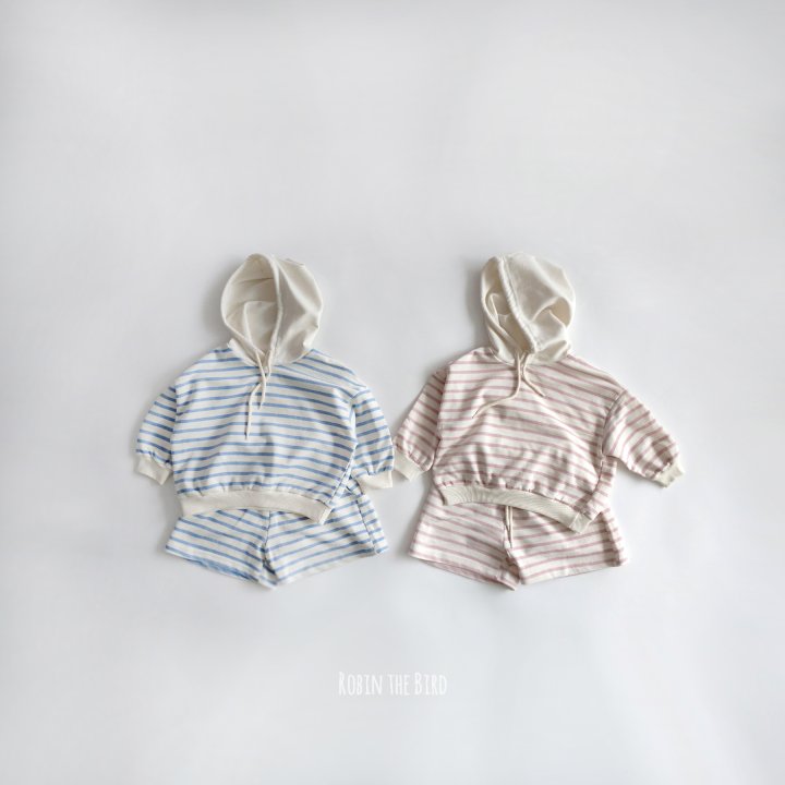Saerobin - Korean Baby Fashion - #babylifestyle - Striped Hood Shorts Top Bottom Set