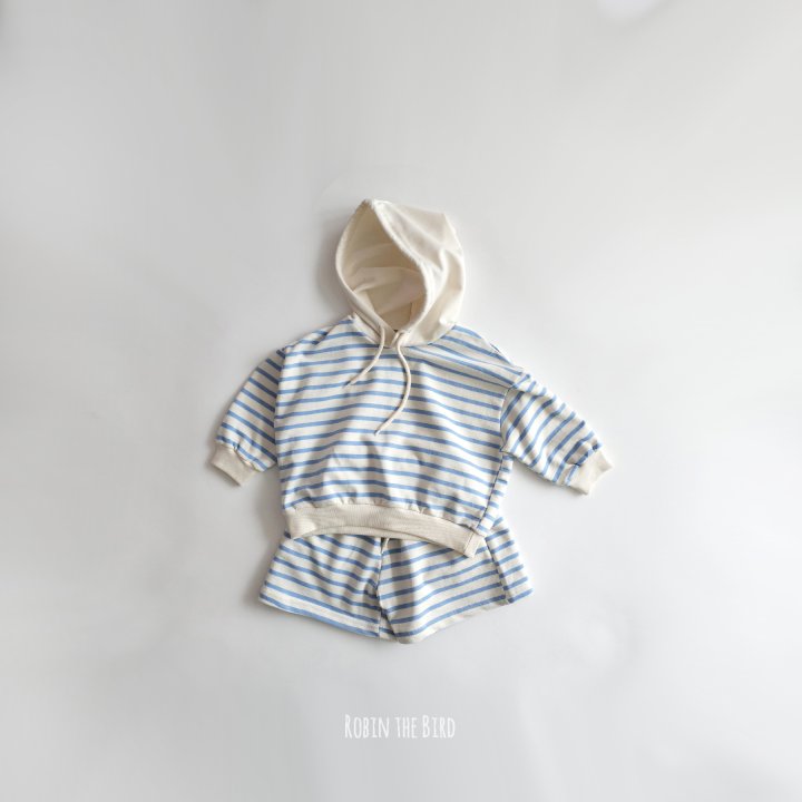 Saerobin - Korean Baby Fashion - #babyoninstagram - Striped Hood Shorts Top Bottom Set - 2
