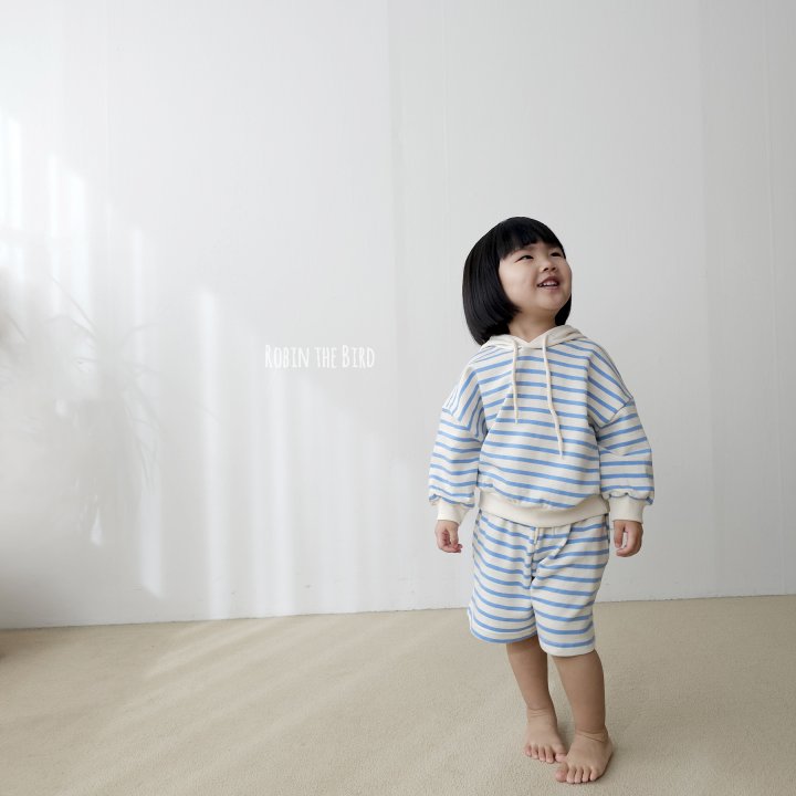 Saerobin - Korean Baby Fashion - #babyootd - Striped Hood Shorts Top Bottom Set - 3