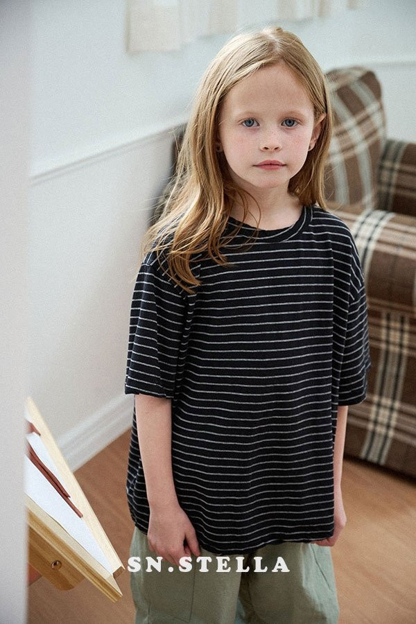 Sn.stella - Korean Children Fashion - #littlefashionista - Linen Stripe Tee - 8