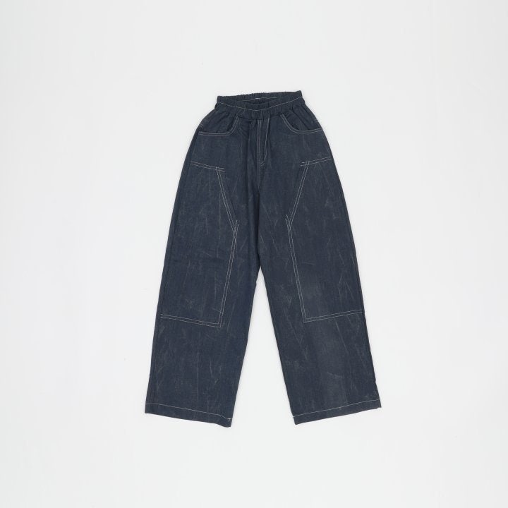 Sol At Luna - Korean Children Fashion - #minifashionista - Washing Wide Denim Pants - 2