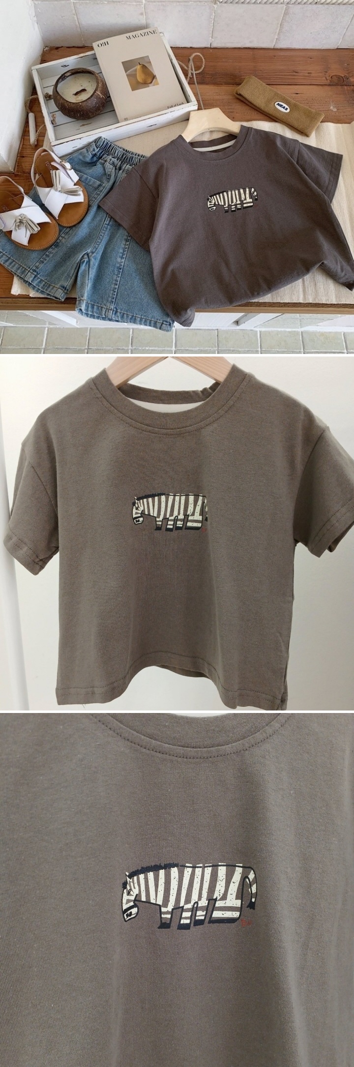 T.j - Korean Children Fashion - #Kfashion4kids - Charcoal Zebra Tee
