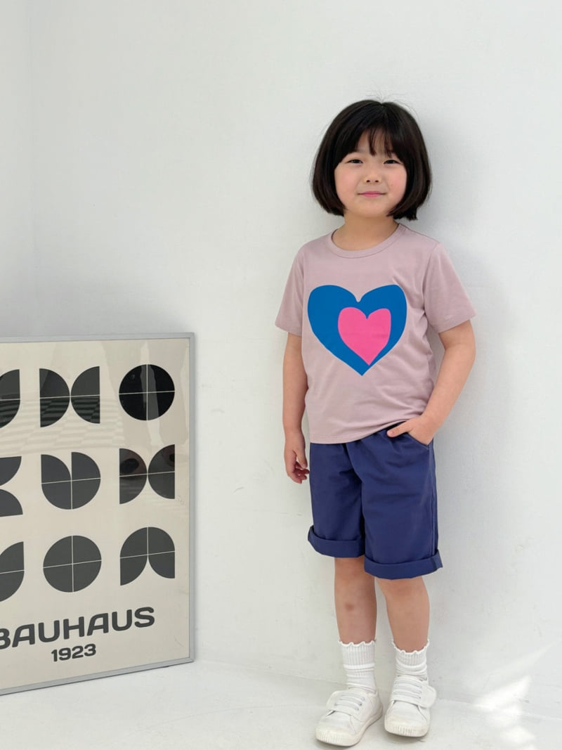 T.j - Korean Children Fashion - #childofig - Double Heart Short Sleeve Tee - 6