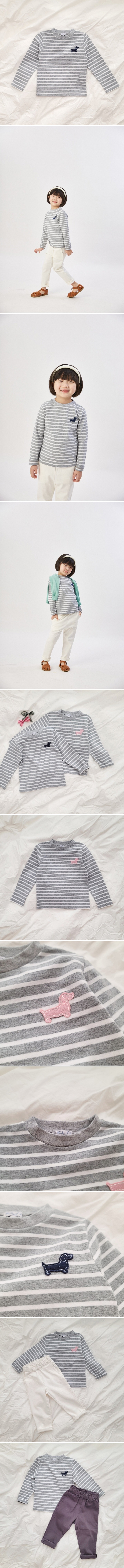 T.j - Korean Children Fashion - #childofig - Puppy Patch Stripe Tee (Navy)
