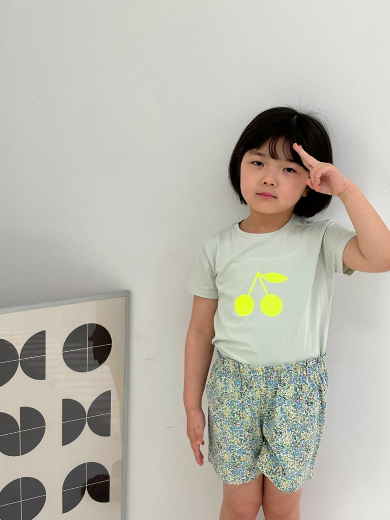 T.j - Korean Children Fashion - #discoveringself - Mint Simple Cherry Short Sleeve Tee - 11