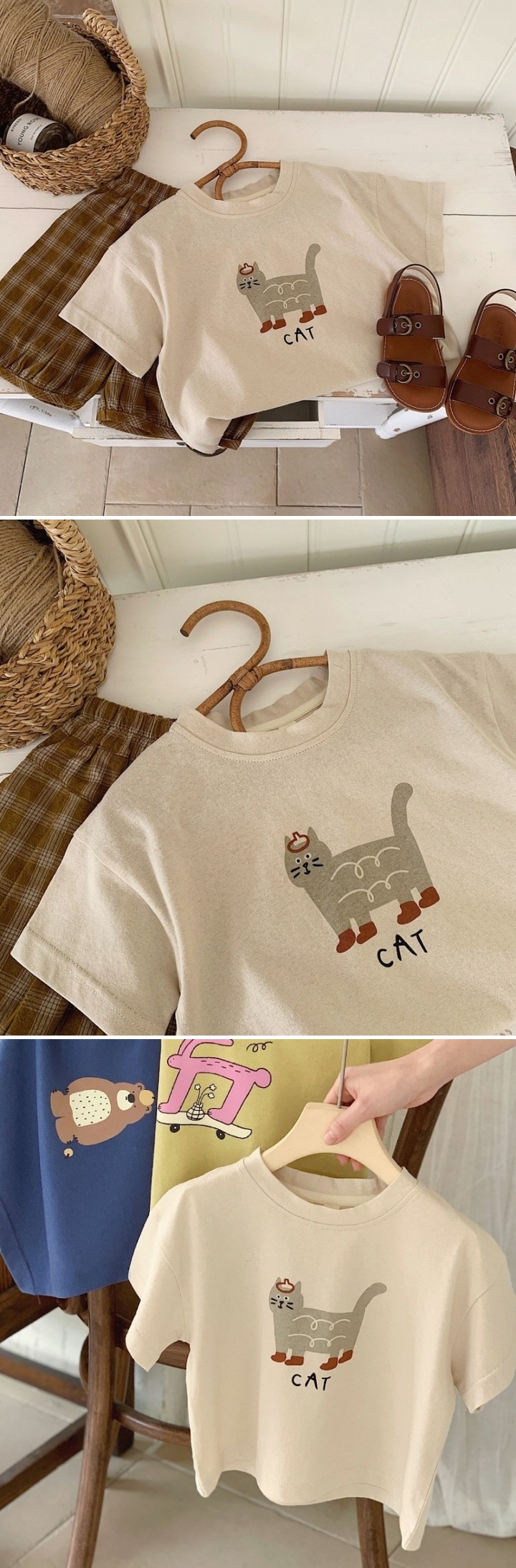 T.j - Korean Children Fashion - #kidzfashiontrend - Oatmeal Cat Tee
