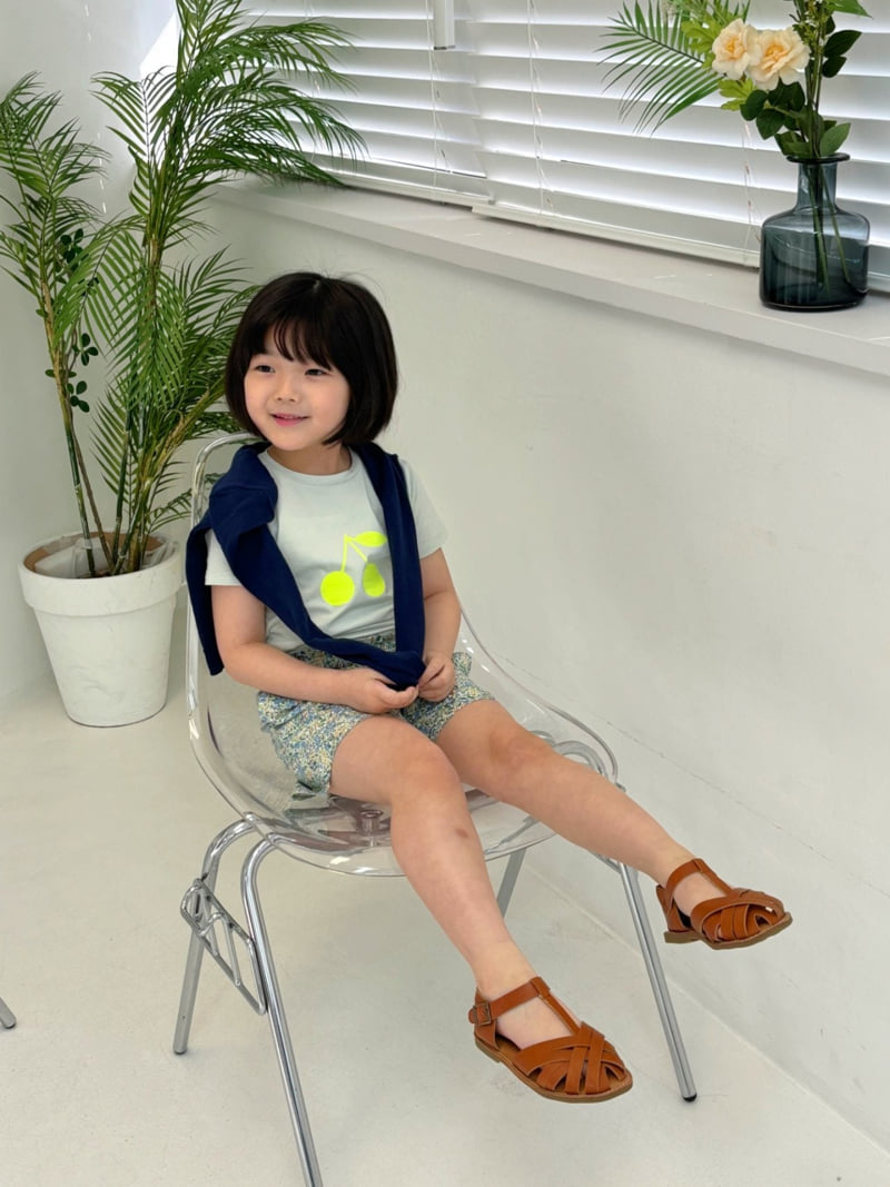 T.j - Korean Children Fashion - #magicofchildhood - Mint Simple Cherry Short Sleeve Tee - 2