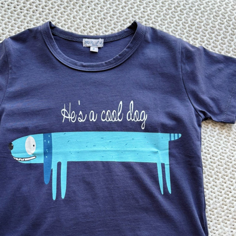 T.j - Korean Children Fashion - #prettylittlegirls - Blue Puppy Short Sleeve Tee