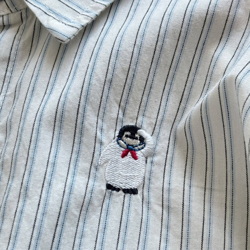 T.j - Korean Children Fashion - #prettylittlegirls - Penguin Stripe Shirt - 2