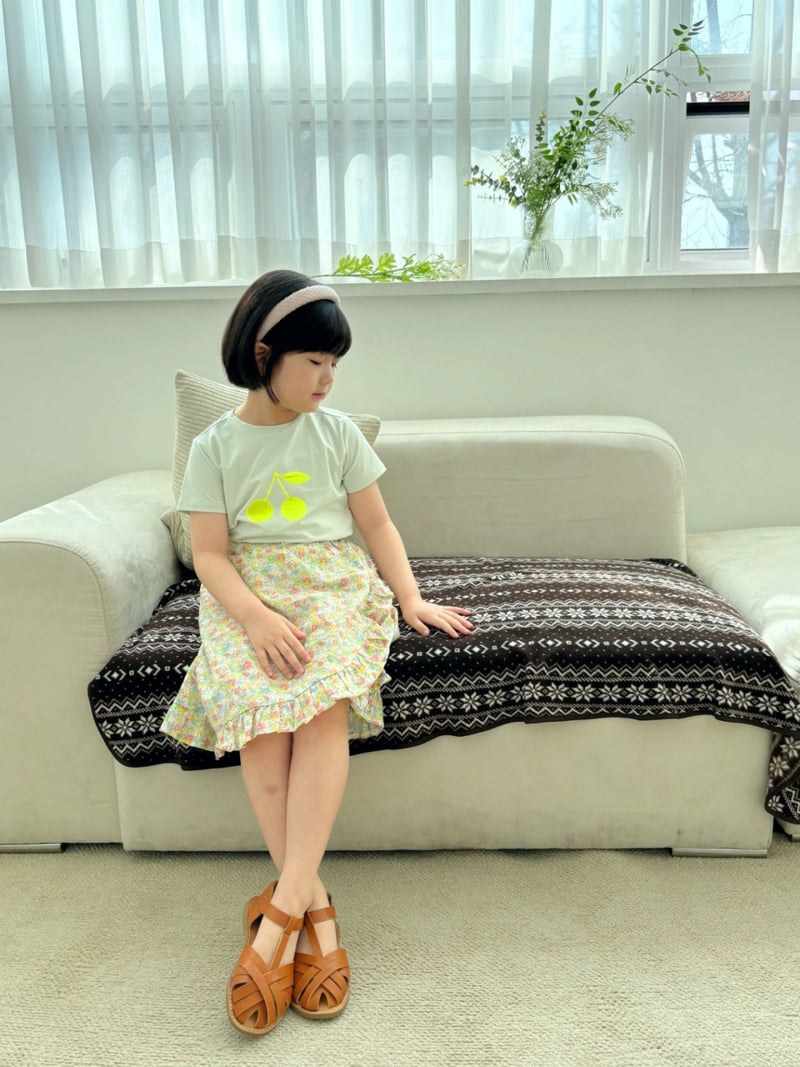 T.j - Korean Children Fashion - #stylishchildhood - Mint Simple Cherry Short Sleeve Tee - 7