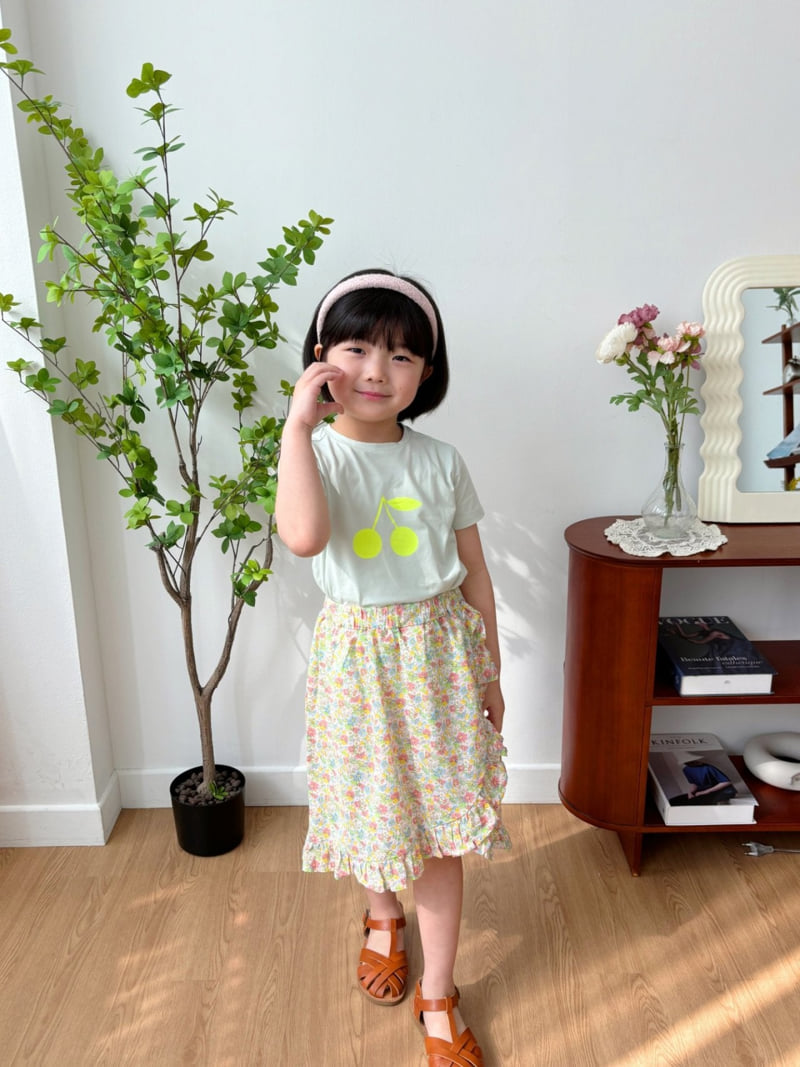 T.j - Korean Children Fashion - #toddlerclothing - Mint Simple Cherry Short Sleeve Tee - 6