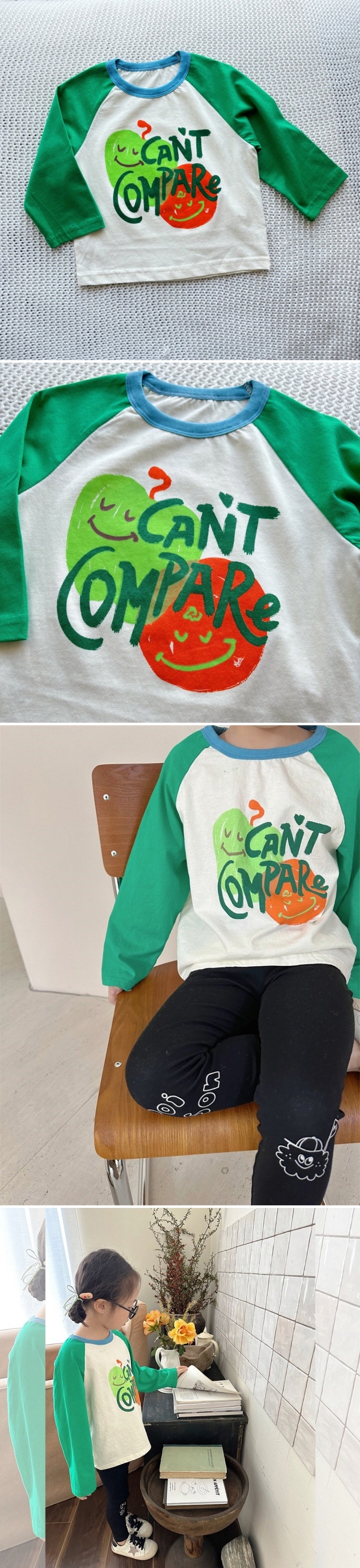 T.j - Korean Children Fashion - #toddlerclothing - Foot Apple Raglan Tee