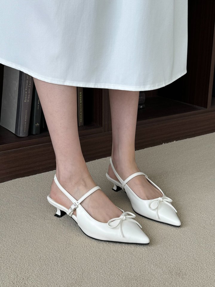 Vade - Korean Women Fashion - #momslook - Low Stiletto Ribbon Slingback - 10