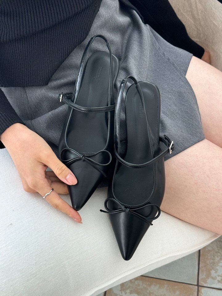 Vade - Korean Women Fashion - #momslook - Low Stiletto Ribbon Slingback - 2