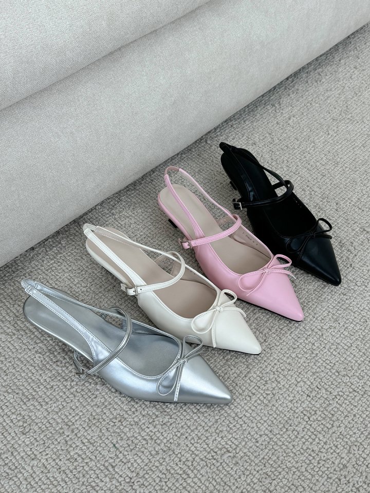 Vade - Korean Women Fashion - #momslook - Low Stiletto Ribbon Slingback - 6