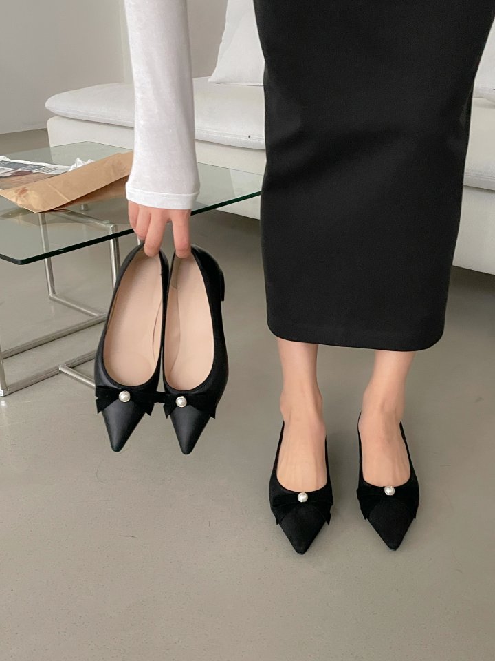 Vade - Korean Women Fashion - #momslook - Stiletto Ribbon Pearl Flat - 5