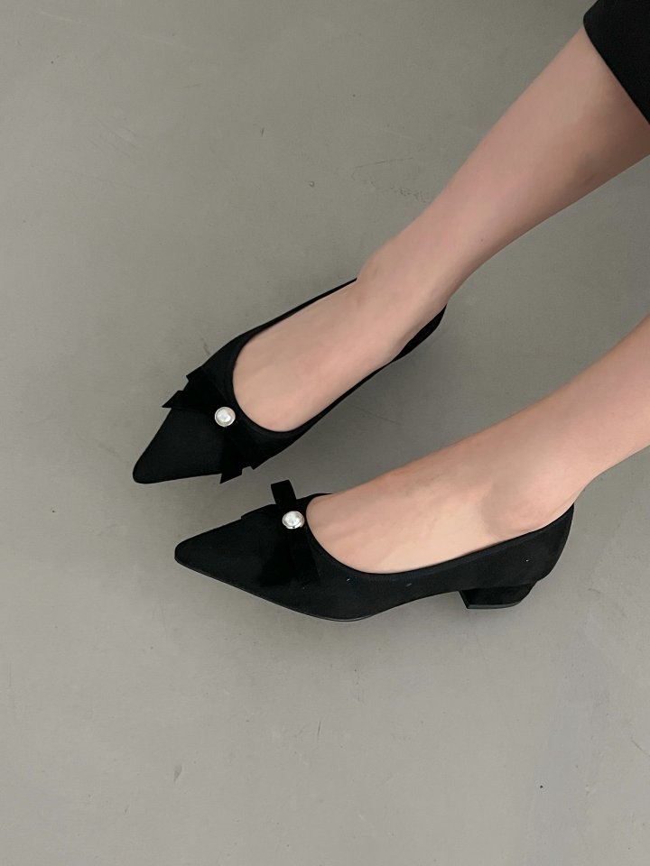 Vade - Korean Women Fashion - #momslook - Stiletto Ribbon Pearl Flat - 8