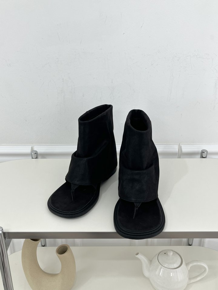 Vade - Korean Women Fashion - #momslook - Low Heel Half Open Toe Boots - 6