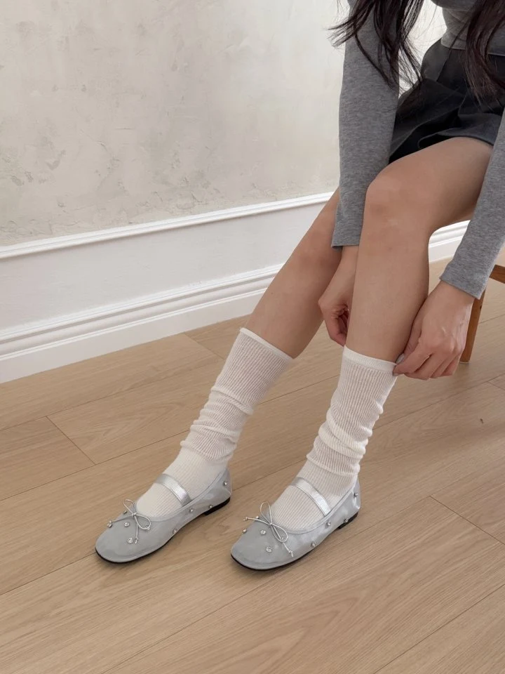 Vade - Korean Women Fashion - #romanticstyle - Mesh Flat Socks Mary Jane