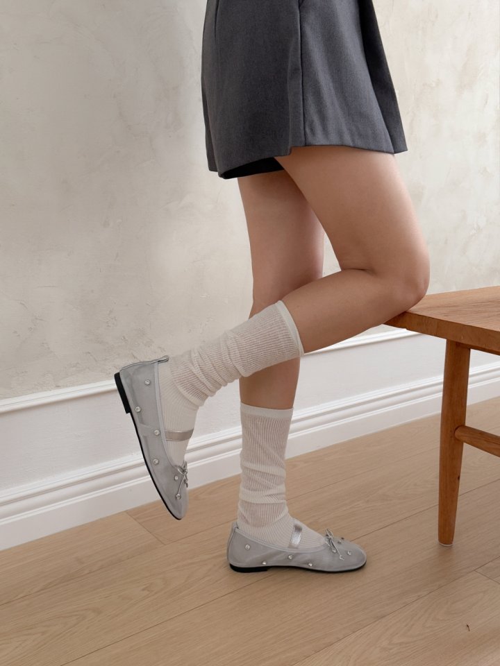 Vade - Korean Women Fashion - #shopsmall - Mesh Flat Socks Mary Jane - 2