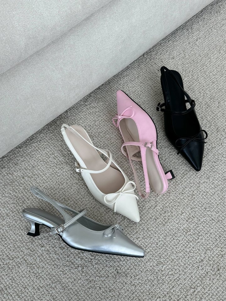 Vade - Korean Women Fashion - #womensfashion - Low Stiletto Ribbon Slingback - 7