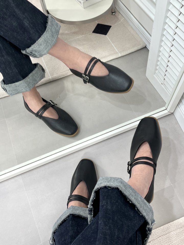 Vade - Korean Women Fashion - #womensfashion - Two-line Strap Mary Jane Flat - 6