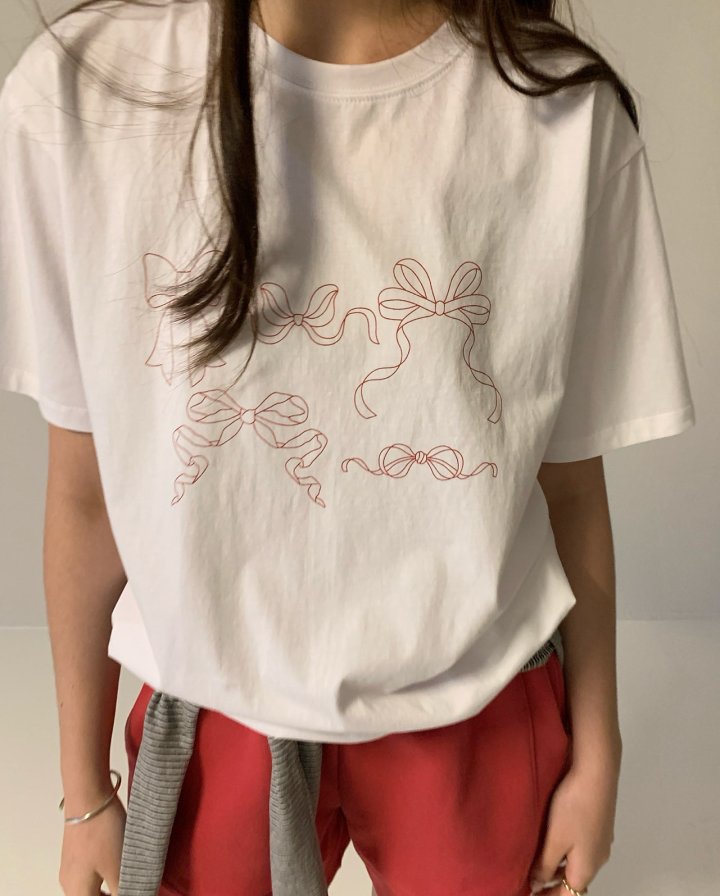 Via - Korean Women Fashion - #restrostyle - New Ribbon Tee - 4