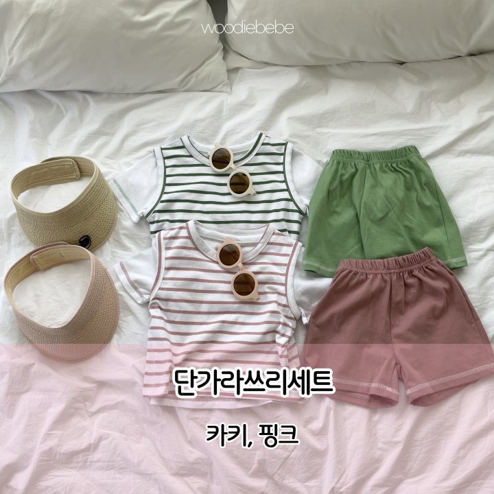 Woodie - Korean Baby Fashion - #babyoutfit - Stripe Three Set